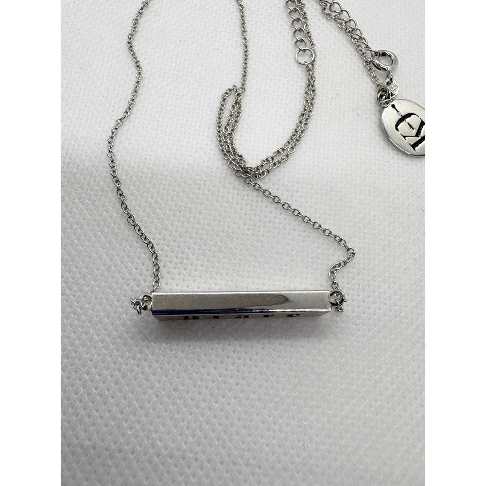 Sterling Silver Brave Bar Necklace Adjustable 16 - 18 '' CZ Accent Minimalist 6g